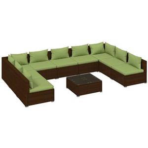 VidaXL 10-delige Loungeset met kussens poly rattan bruin