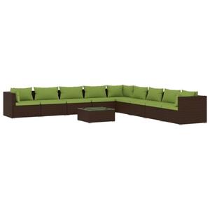 VidaXL 10-delige Loungeset met kussens poly rattan bruin