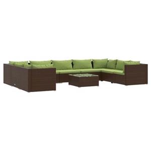 VidaXL 10-delige Loungeset met kussens poly rattan bruin