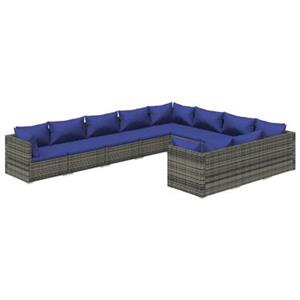 VidaXL 10-delige Loungeset met kussens poly rattan grijs