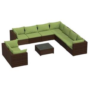 VidaXL 10-delige Loungeset met kussens poly rattan bruin