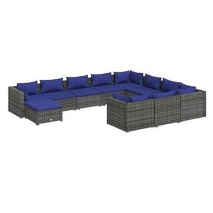 VidaXL 11-delige Loungeset met kussens poly rattan grijs