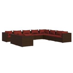 VidaXL 10-delige Loungeset met kussens poly rattan bruin