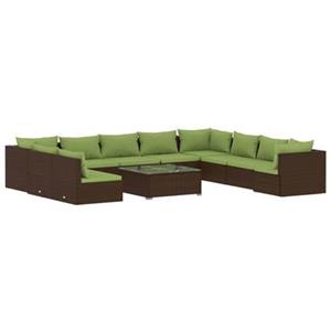 VidaXL 11-delige Loungeset met kussens poly rattan bruin