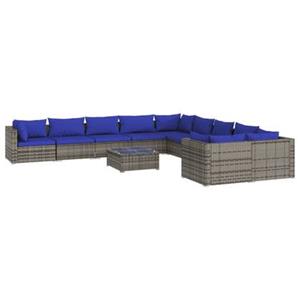 VidaXL 11-delige Loungeset met kussens poly rattan grijs