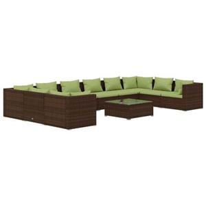 VidaXL 11-delige Loungeset met kussens poly rattan bruin