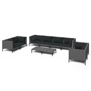 VidaXL 9-delige Loungeset met kussens poly rattan donkergrijs