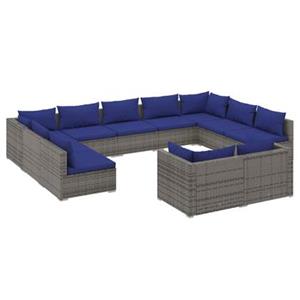 VidaXL 11-delige Loungeset met kussens poly rattan grijs