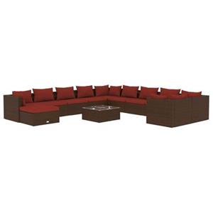 VidaXL 12-delige Loungeset met kussens poly rattan bruin