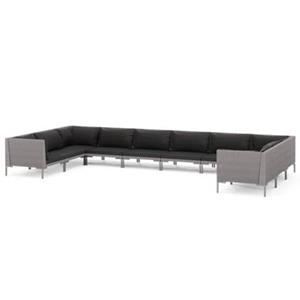 VidaXL 10-delige Loungeset met kussens poly rattan donkergrijs