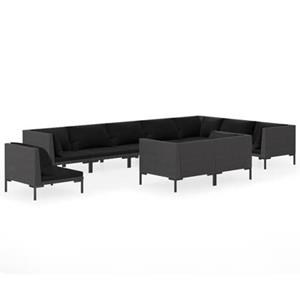 VidaXL 10-delige Loungeset met kussens poly rattan donkergrijs