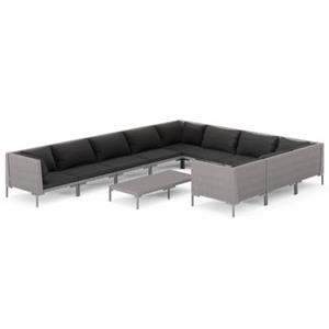 VidaXL 11-delige Loungeset met kussens poly rattan donkergrijs