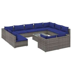 VidaXL 12-delige Loungeset met kussens poly rattan grijs