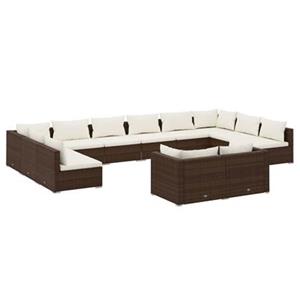 VidaXL 12-delige Loungeset met kussens poly rattan bruin