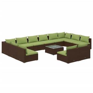 VidaXL 13-delige Loungeset met kussens poly rattan bruin