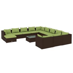 VidaXL 13-delige Loungeset met kussens poly rattan bruin