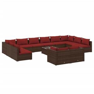 VidaXL 13-delige Loungeset met kussens poly rattan bruin