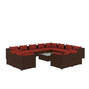 VidaXL 13-delige Loungeset met kussens poly rattan bruin