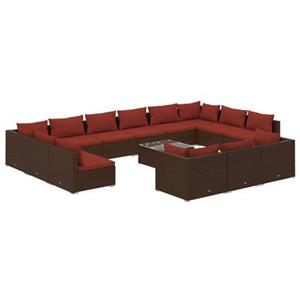 VidaXL 14-delige Loungeset met kussens poly rattan bruin