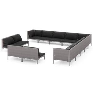 VidaXL 13-delige Loungeset met kussens poly rattan donkergrijs