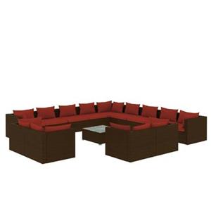 VidaXL 14-delige Loungeset met kussens poly rattan bruin