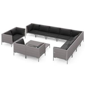 VidaXL 13-delige Loungeset met kussens poly rattan donkergrijs