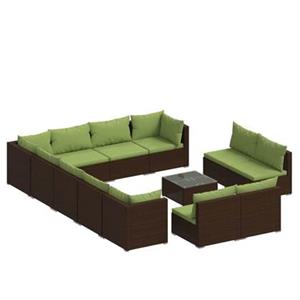 VidaXL 13-delige Loungeset met kussens poly rattan bruin