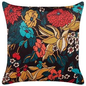 beliani Dekokissen Füllung Samtstoff bunt Couchkissen Blattmotiv Blumenmuster 45x45 cm - Bunt