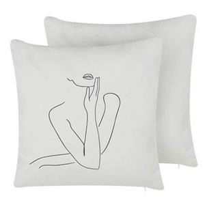 Beliani - Dekokissen 2er Set Weiß Baumwolle quadratisch 45 x 45 cm mit Füllung feminines Motiv Silhouette abnehmbare Bezüge mit Reißverschluss modern