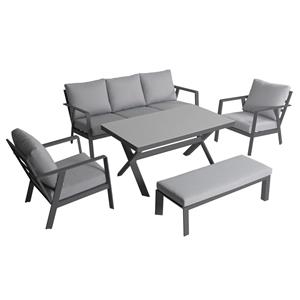 AVH-Outdoor Jamaica stoel bank dining loungeset 5 delig aluminium antraciet