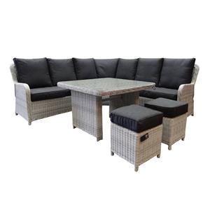 AVH-Outdoor Bilbao hoek dining loungeset 6 delig wit grijs