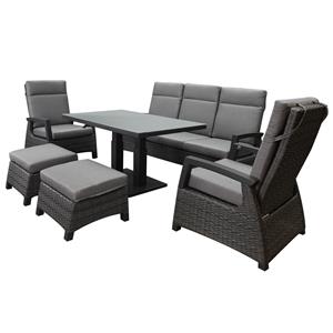 AVH-Outdoor Dallas stoel bank dining loungeset 6 delig verstelbare tafel antraciet