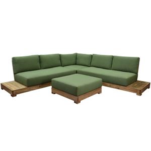 AVH-Outdoor Casablanca hoek loungeset 4 delig teakhout met groene kussens