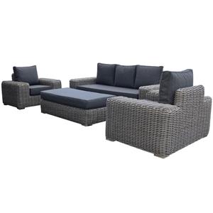 AVH-Outdoor Queen stoel bank loungeset 4 delig grijs vlechtwerk