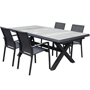 AVH-Outdoor Malaga New Delhi dining tuinset uitschuifbaar 204-264x103xH74,5 cm 7 delig aluminium