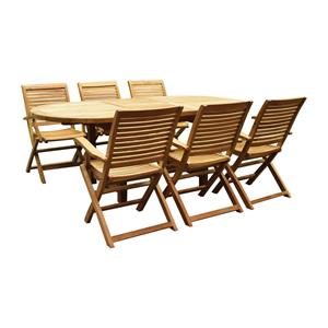 AVH-Outdoor Arona Ovaal uitschuifbare dining tuinset 160-210x90 cm blad 2,8 cm 7-delig teak