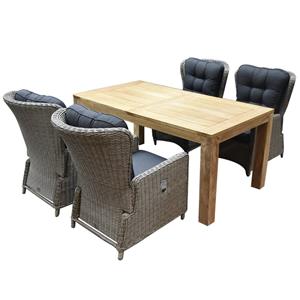 AVH-Outdoor Marina lounge Krista dining tuinset 180x95xH77,5 cm 5-delig grijs verstelbaar