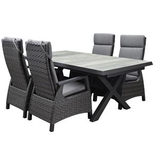 AVH-Outdoor Tunis New Delhi dining tuinset uitschuifbaar 204-264x103xH74,5 cm 5 delig verstelbaar