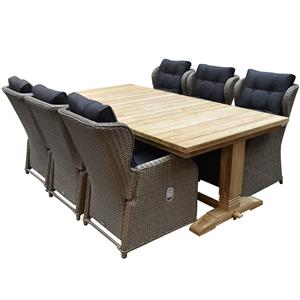 AVH-Outdoor Ibiza Ares dining tuinset 240x120xH77 cm 7 delig verstelbaar grijs