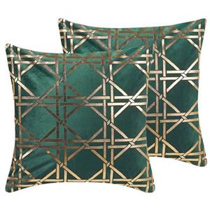 Beliani - Stilvolles Dekokissen 2er Set Polyester goldenes Muster dunkelgrün Cassia - Grün