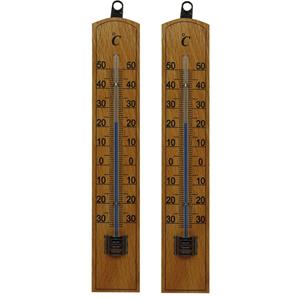 Lifetime Garden 2x stuks thermometer voor buiten hout 20 x 4 cm -