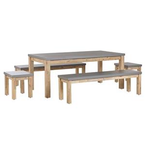 beliani Gartenmöbel Set Faserzement Akazienholz Tisch 2 Bänke 2 Hocker grau Ostuni - Grau