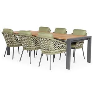 SUNS Nappa Rialto dining tuinset 212,5-269x100xH75 cm 7 delig teak /  forest green