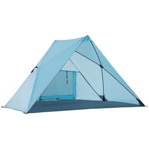 Outsunny beach shell strandtent met UV50+ zonwering mesh venster draagtas camping tent 2-3 personen glasvezel blauw 210 x 147 x 120 cm