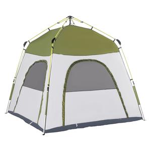 Outsunny Camping Zelt 4-Personen-Zelt Familienzelt mit Fenster 190TPU1000mm einfache Einrichtung Aluminiumlegierung Glasfaser Grün+Grau 240x240x195cm