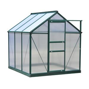 Outsunny kas aluminium kas met dakraam deur 190 x 192 x 201 cm plantenhuis met fundering inloop tomatenhuis weerbestendig polycarbonaat groen +