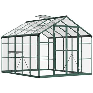 Outsunny kas aluminium kas met dakraam deur 308 x 248 x 226 cm plantenhuis met plank inloop tomatenhuis weerbestendig polystyreen paneel