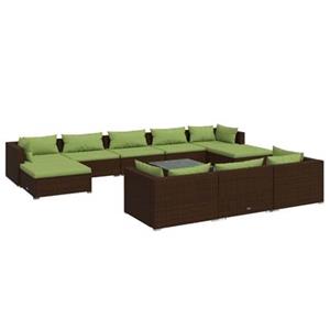 VidaXL 11-delige Loungeset met kussens poly rattan bruin