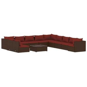 VidaXL 12-delige Loungeset met kussens poly rattan bruin