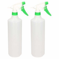 Hega Hogar 2x Waterverstuivers/spuitflessen groen/witte spraykop 1 liter - Plantenspuiten/schoonmaakspuiten - Waterverstuivers